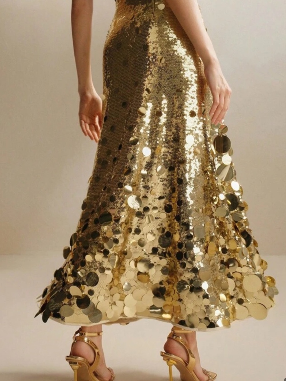 Gold Sequin fashionable - Elegant Metallic Party Skirt ,l - Picture 4 of 13